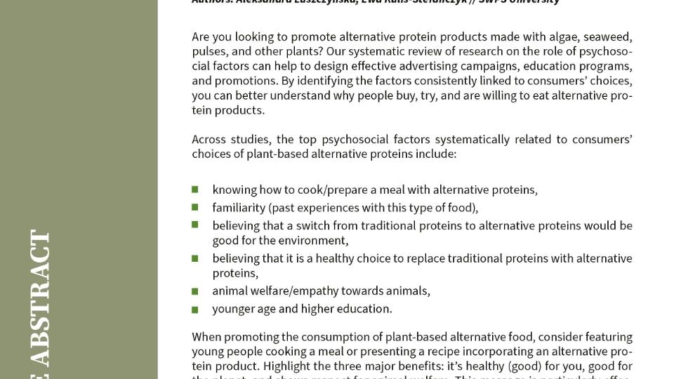 What motivates consumers to choose plant-based alternative protein food products?