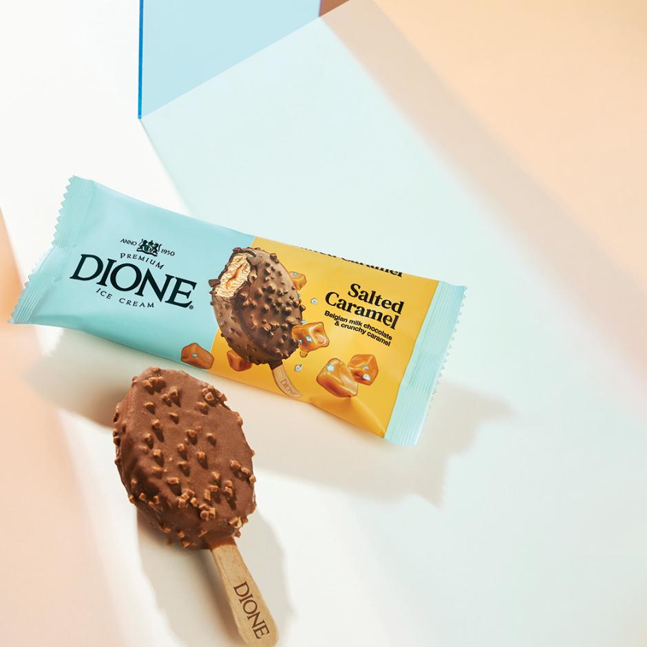 DIONE salted caramel ice cream with Belgian chocolate